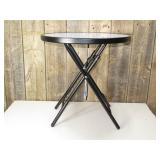 Glass Round Printed Folding Outdoor Portable Side Table Blue - Room Essentials