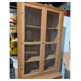 Vintage Custom Wood Display Cabinet w/ Glass Doors & Storage Base – 6ft Tall – Rustic / Primitive Style