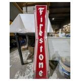 Vintage Firestone Vertical Metal Sign – 6FT Tall Gas & Oil Advertising Sign – Garage, Man Cave, Shop Decor
