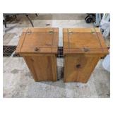 Rustic Wooden Storage Bins / Trash Receptacles w/ Hinged Lids – Removable Tops – Set of 2