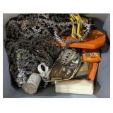 Stihl Chainsaw Parts & Chain Lot – Multiple Chains, Sharpeners, Parts, Case & Spotlight