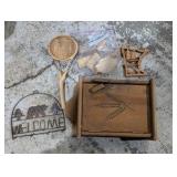 Vintage Northwoods Cabin Decor Lot – Welcome Wall Art, Wooden Tray, MN Wall Hanging, Rustic Crafts & Basket