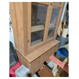 Vintage Custom Wood Display Cabinet w/ Glass Doors & Storage Base – 6ft Tall – Rustic / Primitive Style