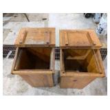 Rustic Wooden Storage Bins / Trash Receptacles w/ Hinged Lids – Removable Tops – Set of 2