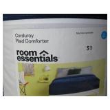 Full/Queen Corduroy Plaid Comforter Navy Blue - Room Essentials