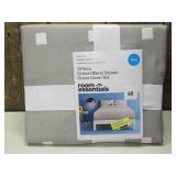 King Cotton Blend Sateen Duvet Cover and Sham Set Light Gray/White Dot