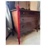 Antique-Style Dark Wood Dresser with Triple Mirror Vanity, Carved Details