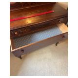 Antique-Style Dark Wood Dresser with Triple Mirror Vanity, Carved Details