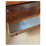 Antique-Style Dark Wood Dresser with Triple Mirror Vanity, Carved Details