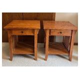 Solid Wood Mission Style End Tables with Drawers - Set of 2