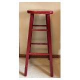 Red Painted Stool, 30-Inch Counter Height, Ladder-Style Rungs
