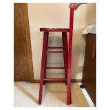 Red Painted Stool, 30-Inch Counter Height, Ladder-Style Rungs