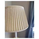 Pair of Vintage Brass Table Lamps with Green Accents & Pleated Beige Shades