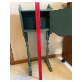 Cabinet - Vintage Teal Painted on Turned-Leg Stand with Ornate Door Medallion