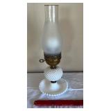 Vintage Milk Glass Hobnail Table Lamp - Frosted Shade, Clear Chimney, Brass Hardware