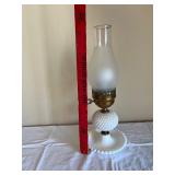 Vintage Milk Glass Hobnail Table Lamp - Frosted Shade, Clear Chimney, Brass Hardware
