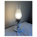 Vintage Milk Glass Hobnail Table Lamp - Frosted Shade, Clear Chimney, Brass Hardware