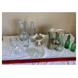 Clear Glassware Collection with Green Bottles - Vases, Jars & Boot Vase