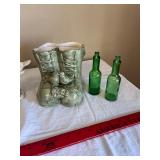 Clear Glassware Collection with Green Bottles - Vases, Jars & Boot Vase