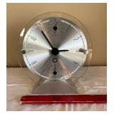 Round Glass Table Clock - Silver Dial, Metal Base, 9" Diameter
