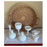 Milk Glass Hobnail 7-Piece Set - Goblet, Decanters & Pedestal Bowl