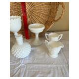 Milk Glass Hobnail 7-Piece Set - Goblet, Decanters & Pedestal Bowl