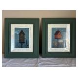 Warren Kimble Birdhouse Prints - Framed Set of 2 in Green Frames