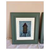 Warren Kimble Birdhouse Prints - Framed Set of 2 in Green Frames