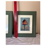 Warren Kimble Birdhouse Prints - Framed Set of 2 in Green Frames