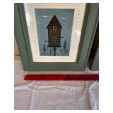 Warren Kimble Birdhouse Prints - Framed Set of 2 in Green Frames