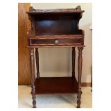 Antique-Style Dark Wood Side Table with Drawer, Lower Shelf & Turned Legs