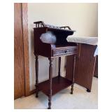 Antique-Style Dark Wood Side Table with Drawer, Lower Shelf & Turned Legs