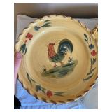 HOME Rooster Pattern Yellow Plates - Set with Glass Serving Dish