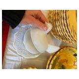 HOME Rooster Pattern Yellow Plates - Set with Glass Serving Dish
