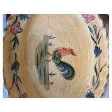 HOME Rooster Pattern Yellow Plates - Set with Glass Serving Dish