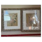 Pair of Ornate Framed Floral Prints - Vintage Rose Artwork