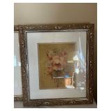 Pair of Ornate Framed Floral Prints - Vintage Rose Artwork