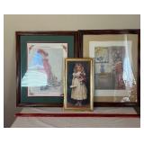 Vintage Framed Prints - 3 Victorian Girl Portraits in Frames