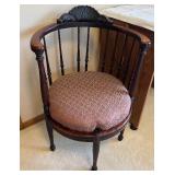 Chippendale-Style Armchair - Carved Wood with Round Upholstered Seat