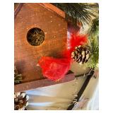 Birdhouse Wreath With Cardinal Birds, Pinecones, Stars & Happy Holly Days Sign