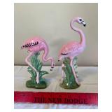 Flamingo Ceramic Figurines - Pink Flamingos on Green Foliage (Lot of 2)