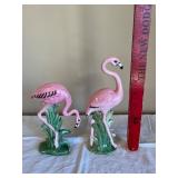 Flamingo Ceramic Figurines - Pink Flamingos on Green Foliage (Lot of 2)