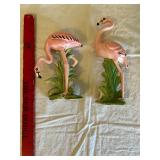 Flamingo Ceramic Figurines - Pink Flamingos on Green Foliage (Lot of 2)