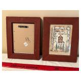 Pair of Framed Folk Art Prints - Birdhouse & Garden Scenes