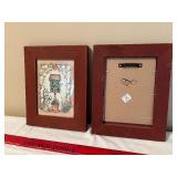 Pair of Framed Folk Art Prints - Birdhouse & Garden Scenes