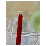 Green Frosted Glass Bowl Set - Starburst Pattern, 3-Piece (2 Stemmed Bowls & Large Bowl)