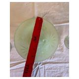 Green Frosted Glass Bowl Set - Starburst Pattern, 3-Piece (2 Stemmed Bowls & Large Bowl)