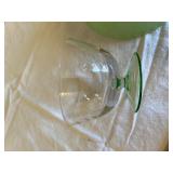 Green Frosted Glass Bowl Set - Starburst Pattern, 3-Piece (2 Stemmed Bowls & Large Bowl)