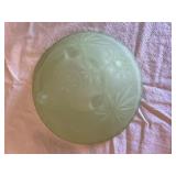Green Frosted Glass Bowl Set - Starburst Pattern, 3-Piece (2 Stemmed Bowls & Large Bowl)