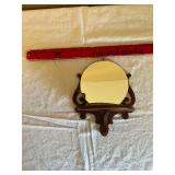 Vintage Round Wall Mirror with Carved Wood Back & Small Shelf